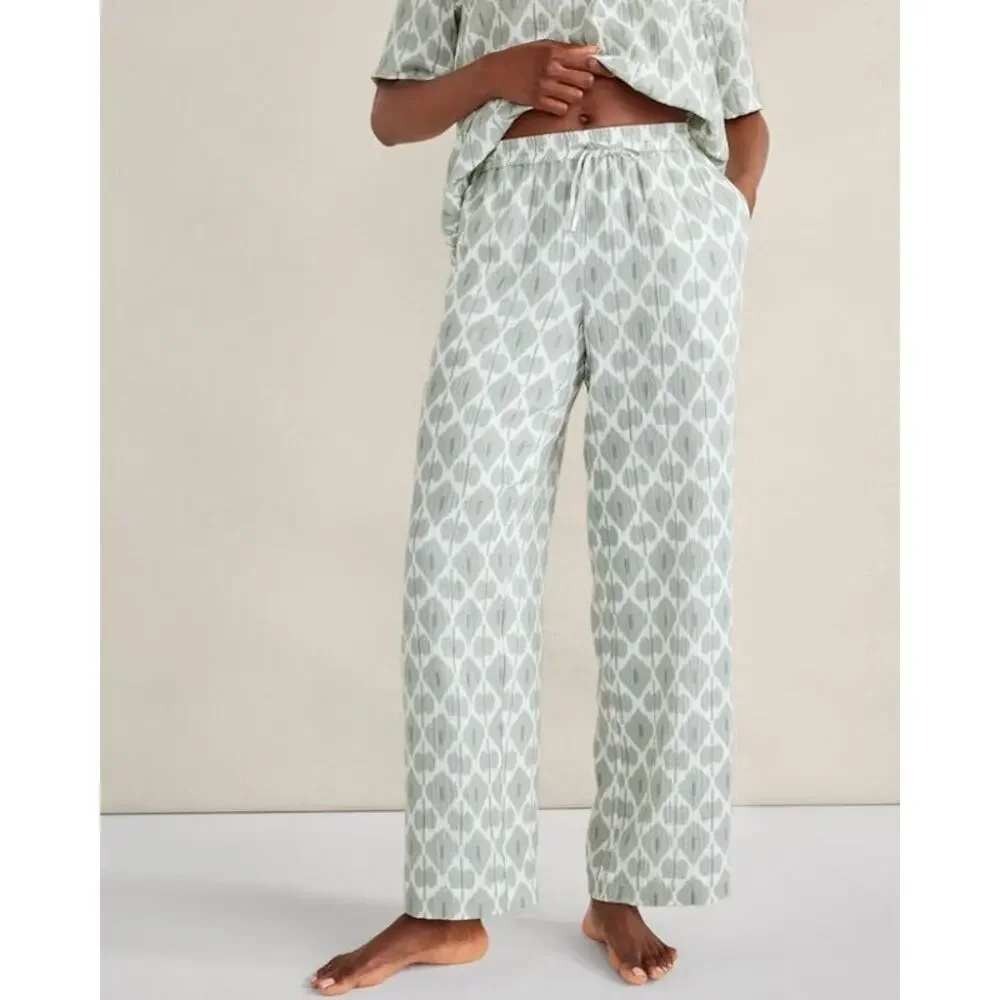 Haven Well Within Ikat Organic Cotton Gauze Sleep Pants Womens XL White‎ Gray